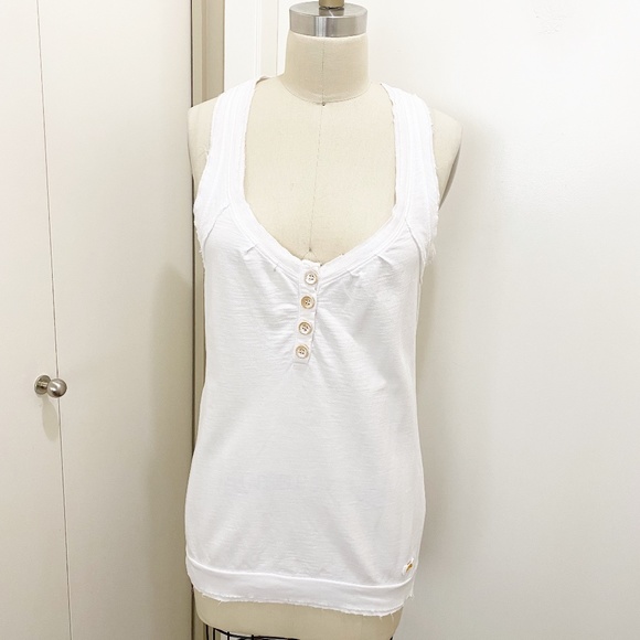 C&C Organic Cotton Raw Edge Button Tank White XS - Picture 1 of 11